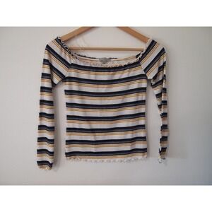 Charlotte Russe Y2k Striped Off‎ Shoulder Ribbed Long Sleeve Top Women's Medium